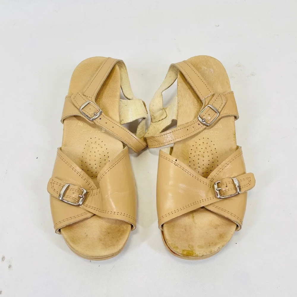 Worishofer Tan Leather Cork Wedge Buckle Sandals Made in West Germany Men 40